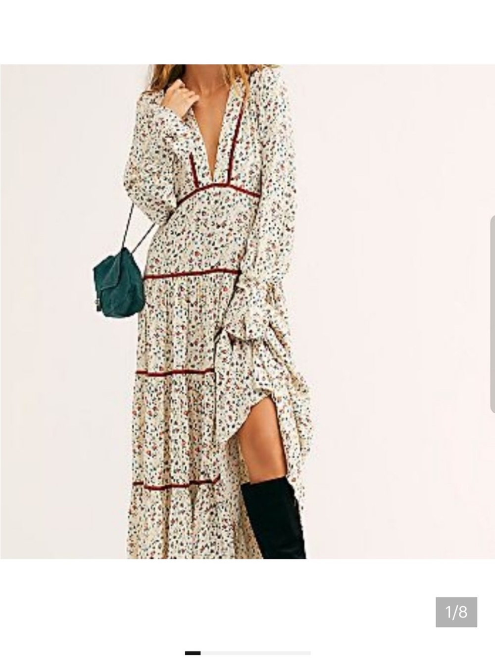 Free people take a little time tiered maxi midi floral dress velvet ribbon